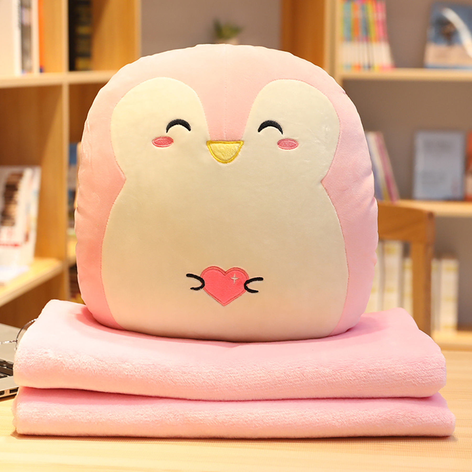 卡通动物弹力羽绒棉公仔秋冬暖手午睡枕头沙发抱枕三合一女友礼物