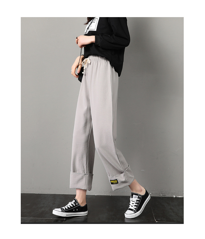 冰麻运动裤女宽松ins潮春夏薄款2020新款阔腿休闲高腰九分裤子女