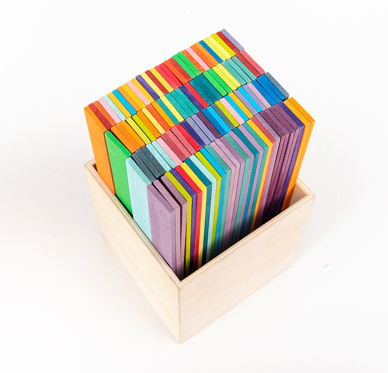 椴木实木制彩色达芬奇桥120片儿童益智玩具平衡拼搭积木