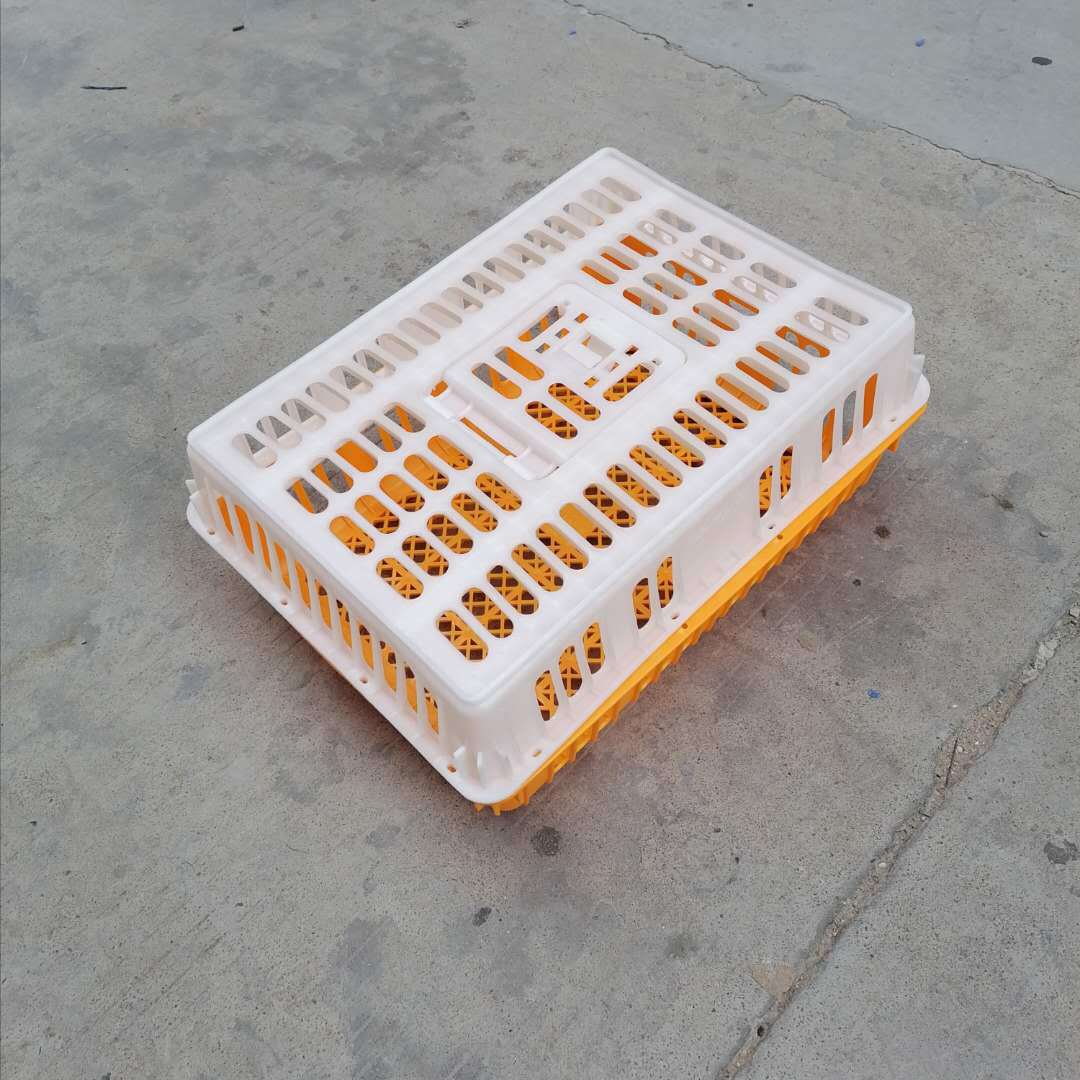现货供应黄白色塑料鸡笼新料加厚塑胶笼子养鸡厂运输用塑胶篓子