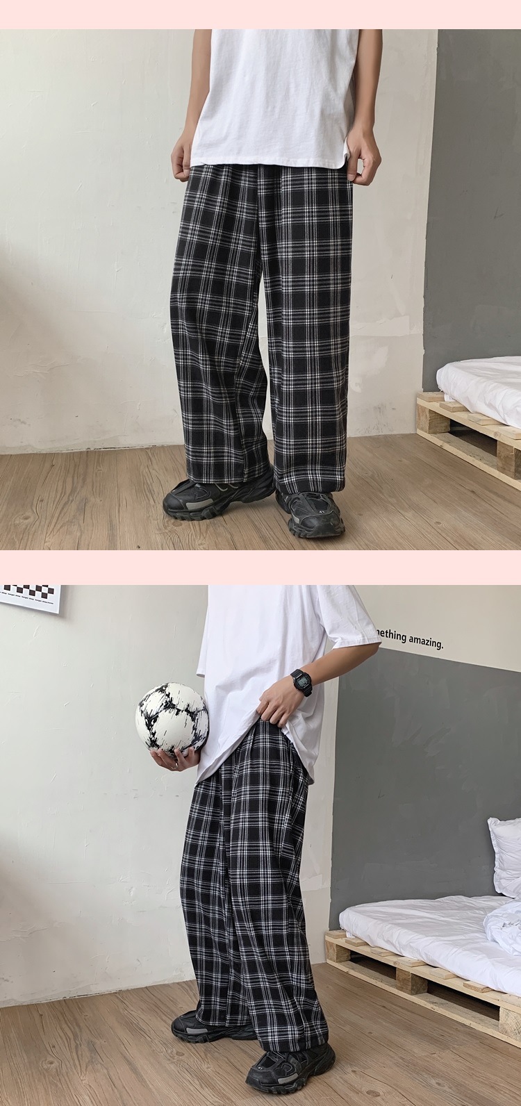 dk制服裤子男格子禁欲冷淡风宽松直筒休闲西裤韩版潮流百搭九分裤