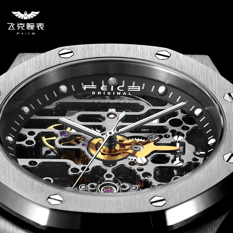 抖音快手直播feice飞克fm019新款ap手表时尚全自动男士镂空机械表