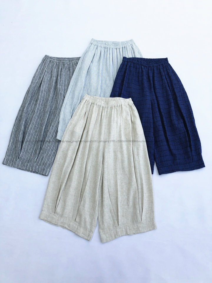 日本潮牌 四季百搭版型 松紧腰色织亚麻灯笼裤 4色