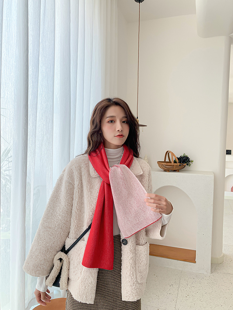 2020冬季新款女士围巾拼色百搭韩版围巾男针织毛线流苏长款年轻人