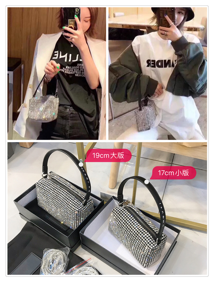 aw大王水钻包bling闪钻真皮手提包 杨幂同款满钻单肩腋下包斜挎包