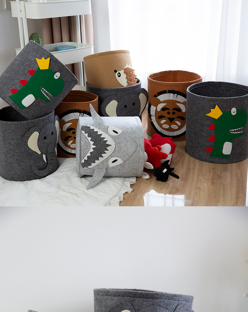 创意卡通毛毡布储物筐 儿童玩具收纳桶宝宝衣物整理篮杂物脏衣桶