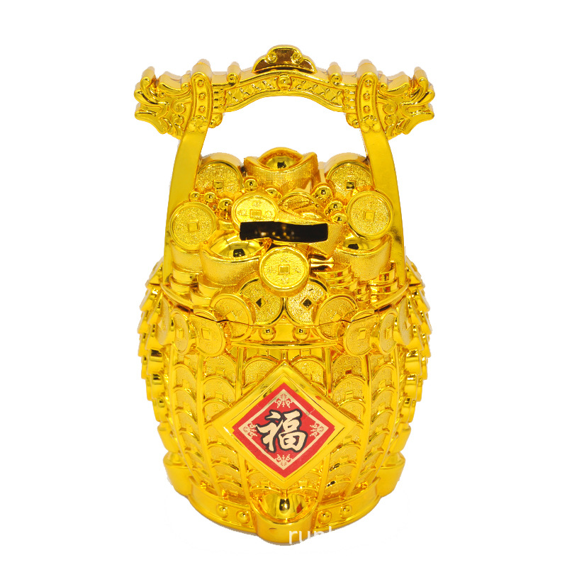 一桶金存钱罐新年金钱桶装糖存钱罐节庆用品春节摆件一桶金糖果盒
