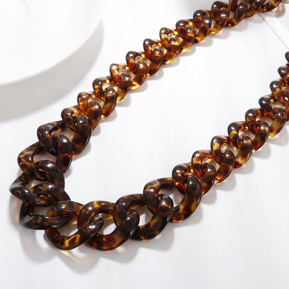 欧美简约个性时尚豹纹玳瑁色项链亚克力大气潮牌气质百搭流行项链