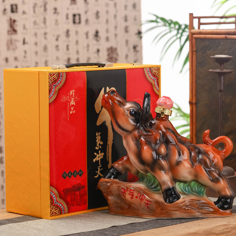 景德镇十二生肖牛气冲天创意陶瓷空酒瓶酒壶6斤装酒具酒坛带礼盒