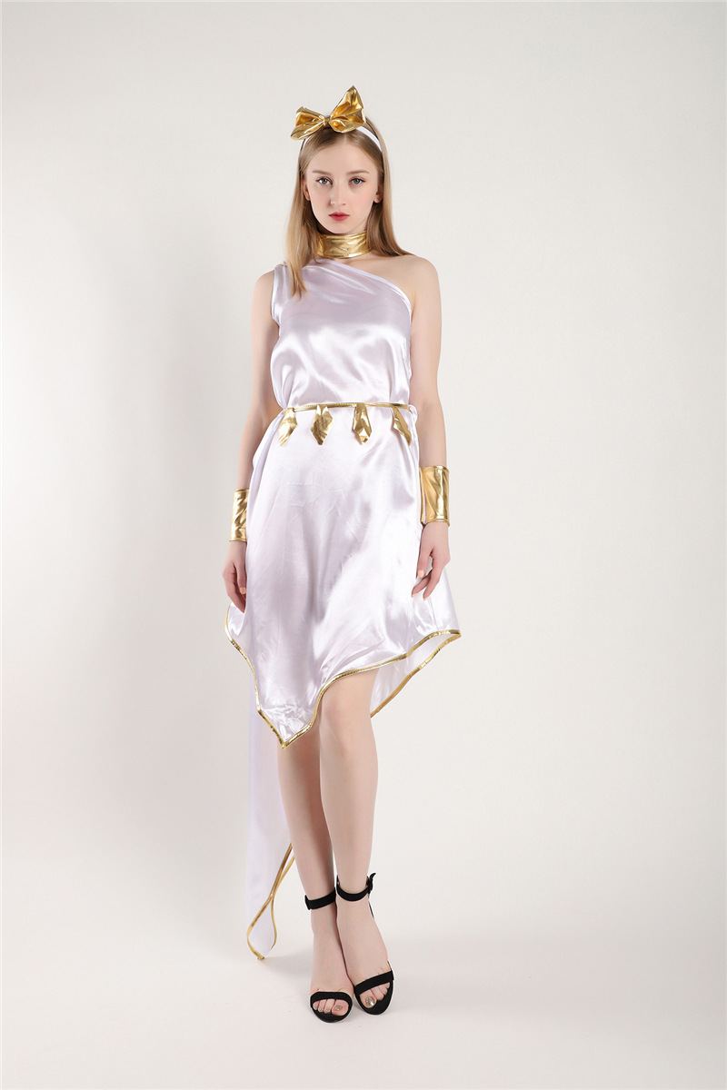 希腊女神 万圣节白色女神飘逸不规则长裙 制服套装 出口制服套装
