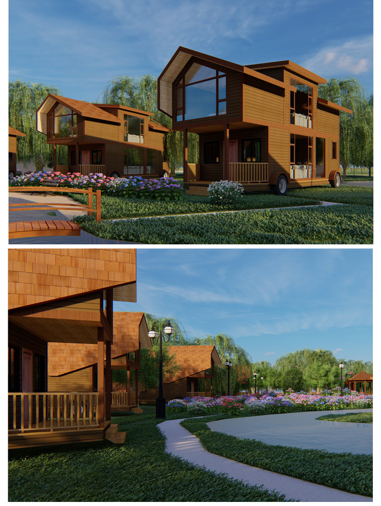 奇趣移动房车厂家生产 大型户外花园防腐木屋 现代风格木屋可定制