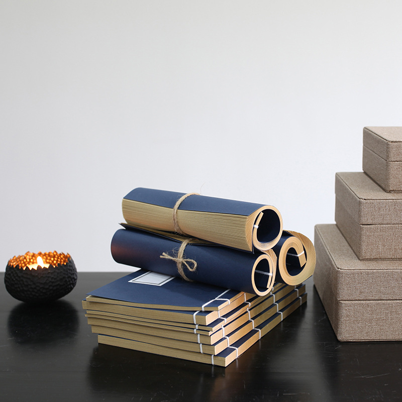 新中式线穿书 仿古假书卷 样板房软装配饰书房仿真书摆件-阿里巴巴