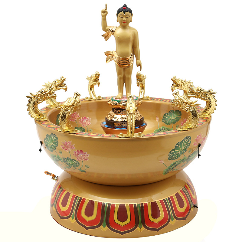 黄铜佛盆铜鎏金佛像释迦摩尼佛浴佛铜浴佛节九龙浴佛盆寺庙佛堂供