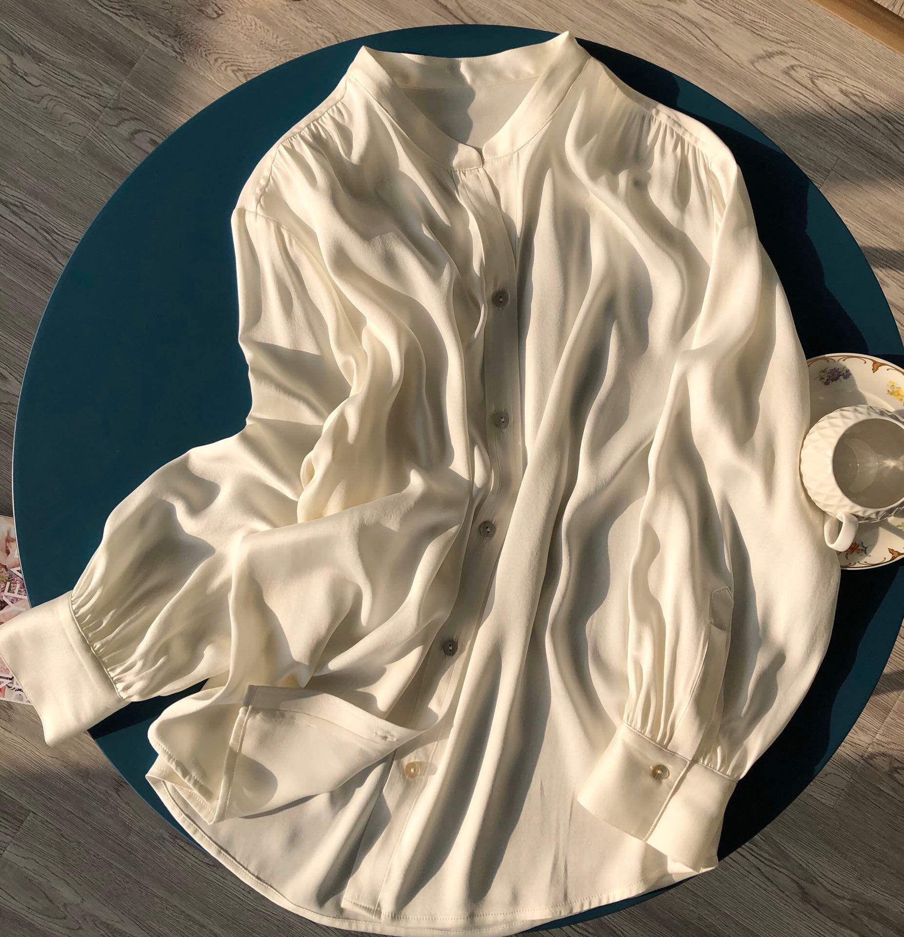 23mm重磅真丝衬衫 质感 宽松慵懒范 灯笼袖砂洗真丝衬衣