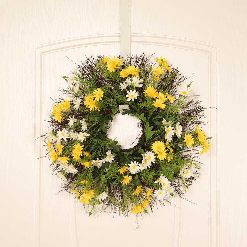 藤编美人菊花圈花圈仿真植物花环黄白雏菊手工装饰门挂家居装饰