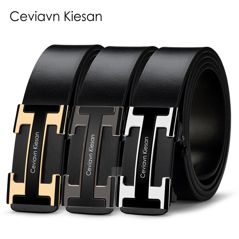 Men's Leather Belt Automatic Leather Buckle Young People Fashion Korean Style Casual Cowhide Belt Young Men Trend Pant Belt Men