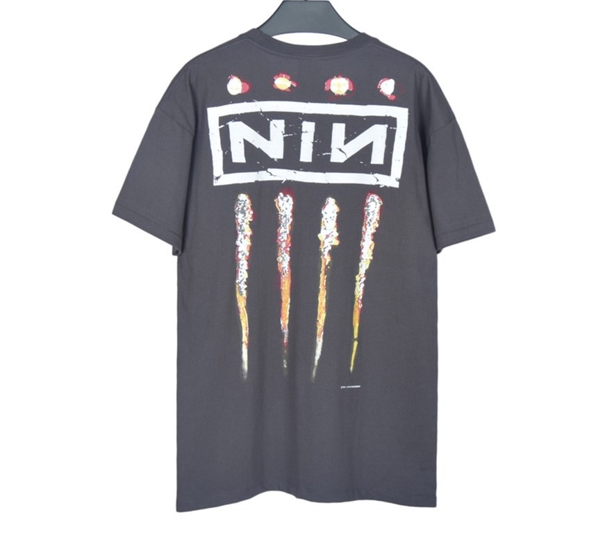 20ss 春夏嘻哈复古水洗做旧摇滚乐队vintage九寸钉印花短袖t恤