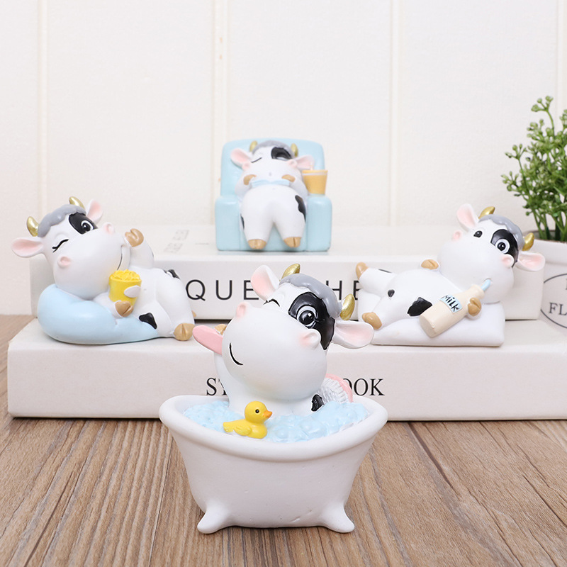 如果 卡通可爱奶牛创意树脂桌面摆件牛年贺岁小摆件新年礼品礼物