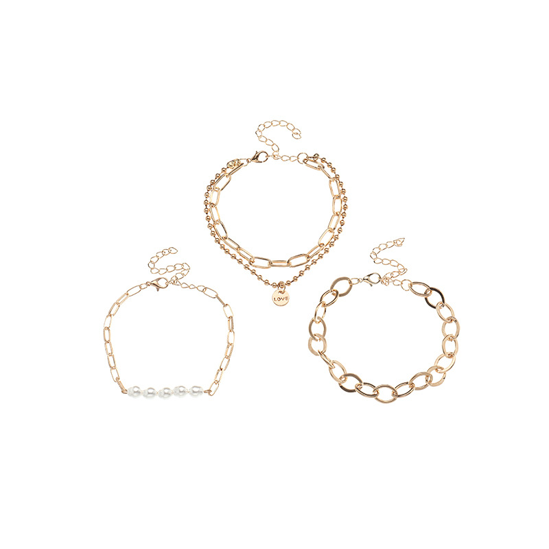 European and American Bracelet Wholesale Fashion Simple Multi-Layer Chain Geometric Bracelet Beaded Pearl Bracelet