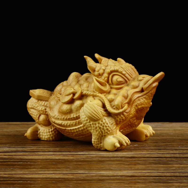 黄杨木雕龙蟾金蟾招财摆件旺财风水三足金蝉蟾蜍家居店铺开业礼品