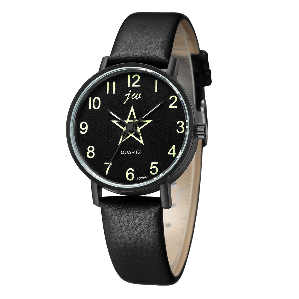 潮流学生手表 韩版黑壳五角星数字面男女学生腕表一件代发