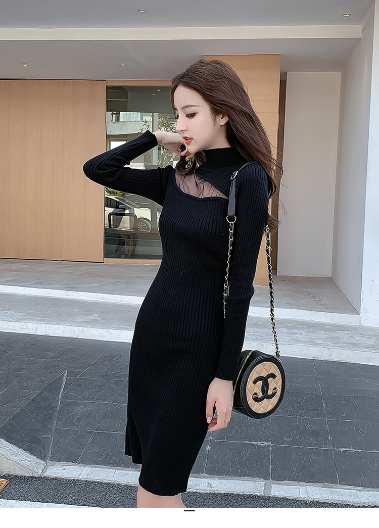 2020新款修身显瘦毛衣针织连衣裙包臀紧身裙打底一步裙
