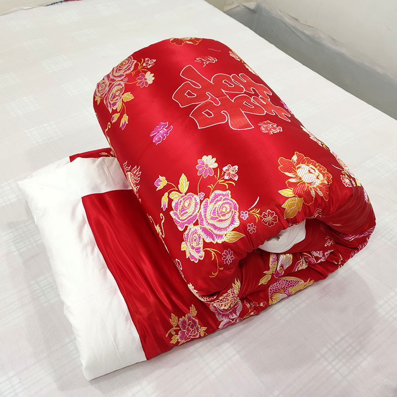 定做手工老式丝绸缎被子结婚嫁妆喜被大红龙凤锦缎冬季绸缎棉花被