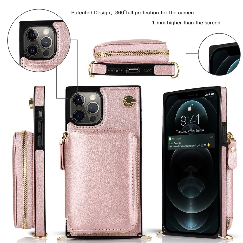 适用于iPhone12 Pro皮套斜跨拉链手机壳苹果11手机保护套插卡支架