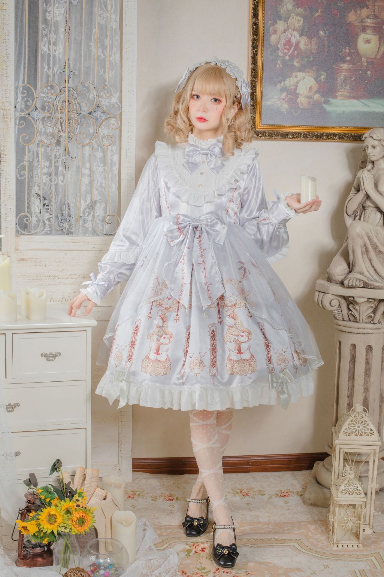 原创新款洛丽塔连衣裙长袖 文鸟与奶油花lolitaop宫廷佯装公主裙