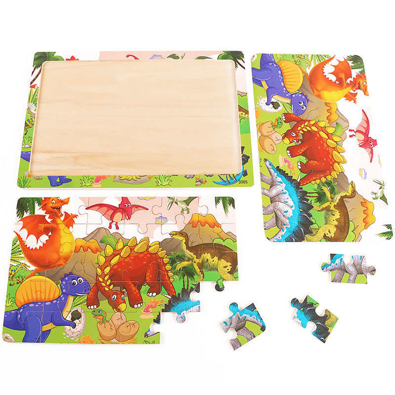 Wooden 30-Piece Puzzle Children's Animal Dinosaur Cartoon Wooden Flat Puzzle Baby Early Education Educational Toys