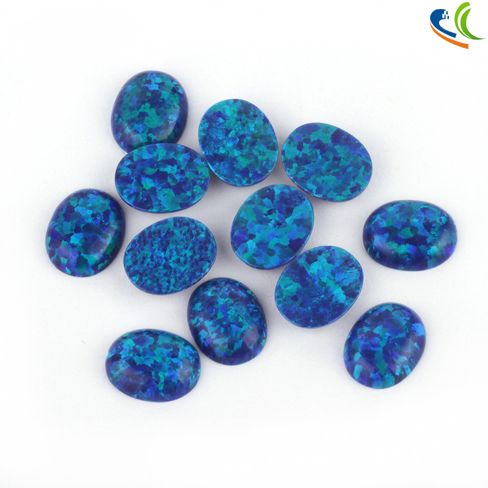 批发人工培植蛋白石火彩澳宝裸石op14深蓝椭圆蛋形戒面镶嵌配石