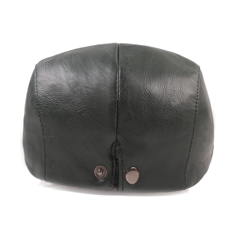 Leather Peaked Cap Men's Leather Hat Pu Advance Hats Artistic Youth Beret Middle-Aged Leather Hat Male Hat