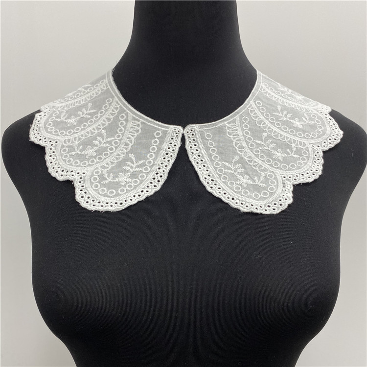 全棉刺绣水溶花边衣领对领纯棉镂空打孔刺绣蕾丝童装女装衬衣对领