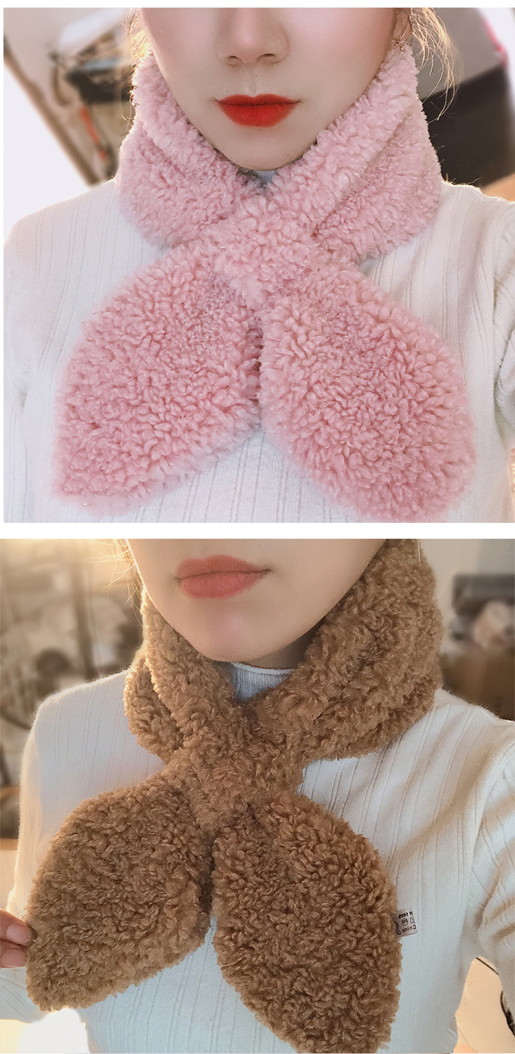 护颈时尚韩版针织小围巾女秋冬交叉蝴蝶结鱼尾型百搭装饰毛线围脖