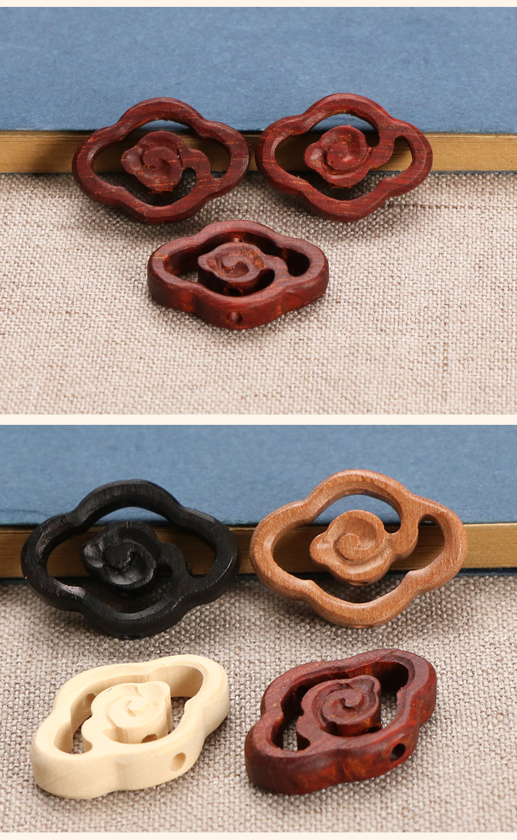 厂家供应桃木 黄杨木 雕刻镂空祥云钥匙扣黑檀 红檀祥云diy挂配件