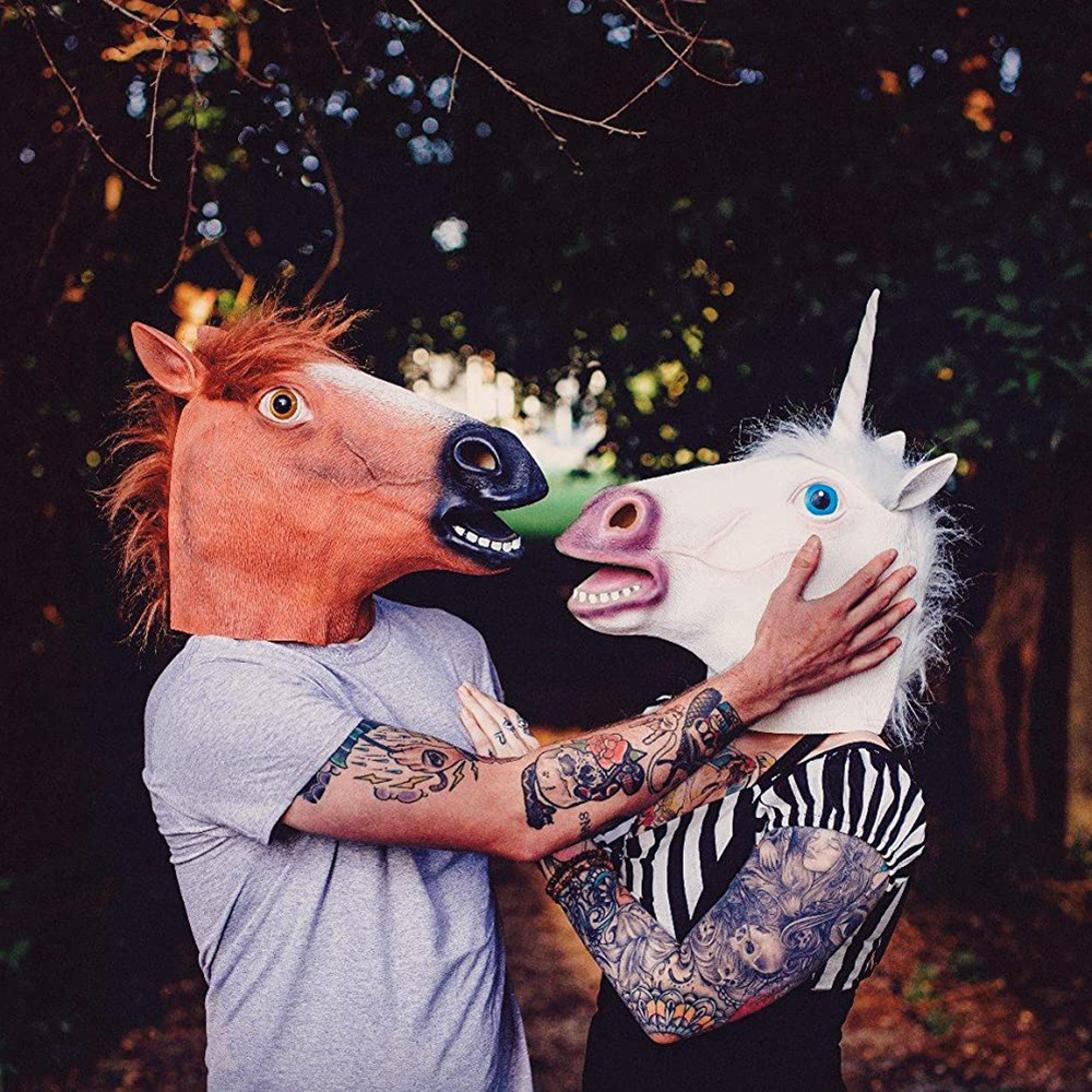 马头套 乳胶动物装扮面具 抖音拍摄直播道具 万圣节派对面具