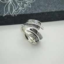 Goro's 高桥吾郎手工创意s925纯银复古泰银饰品时尚羽毛指环戒指