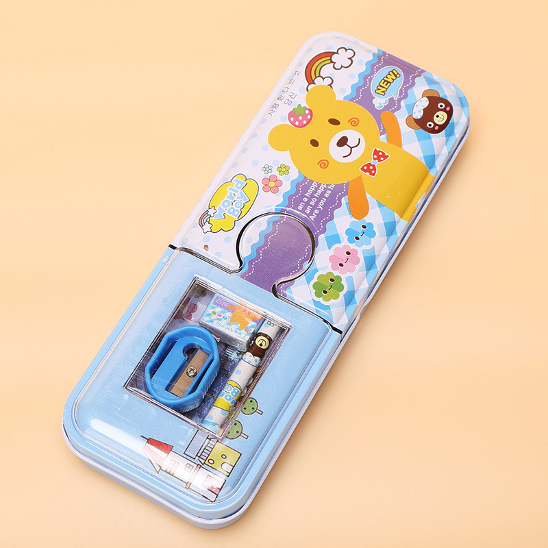 小学生卡通可爱文具盒男女儿童铅笔盒韩国创意双面塑料笔盒