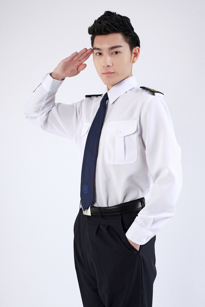 厂家批发 保安白色长袖衬衣 夏季透气海白衬衫 酒店物业保安服