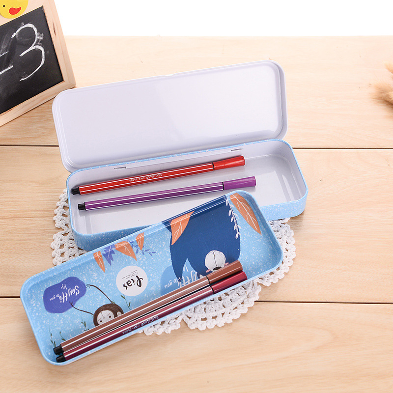 双层铁质文具盒小学生套装文具盒男生女童套装尺子笔盒批发