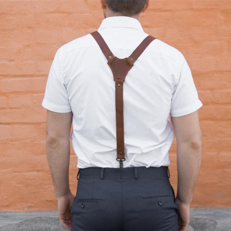厂家批发成人男士吊裤带 可调节y型男裤背带 男士皮革裤吊带