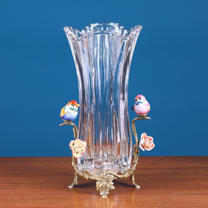 捷克水晶玻璃花瓶 钻石插花花瓶家居客厅轻奢摆件 欧美陶瓷花瓶