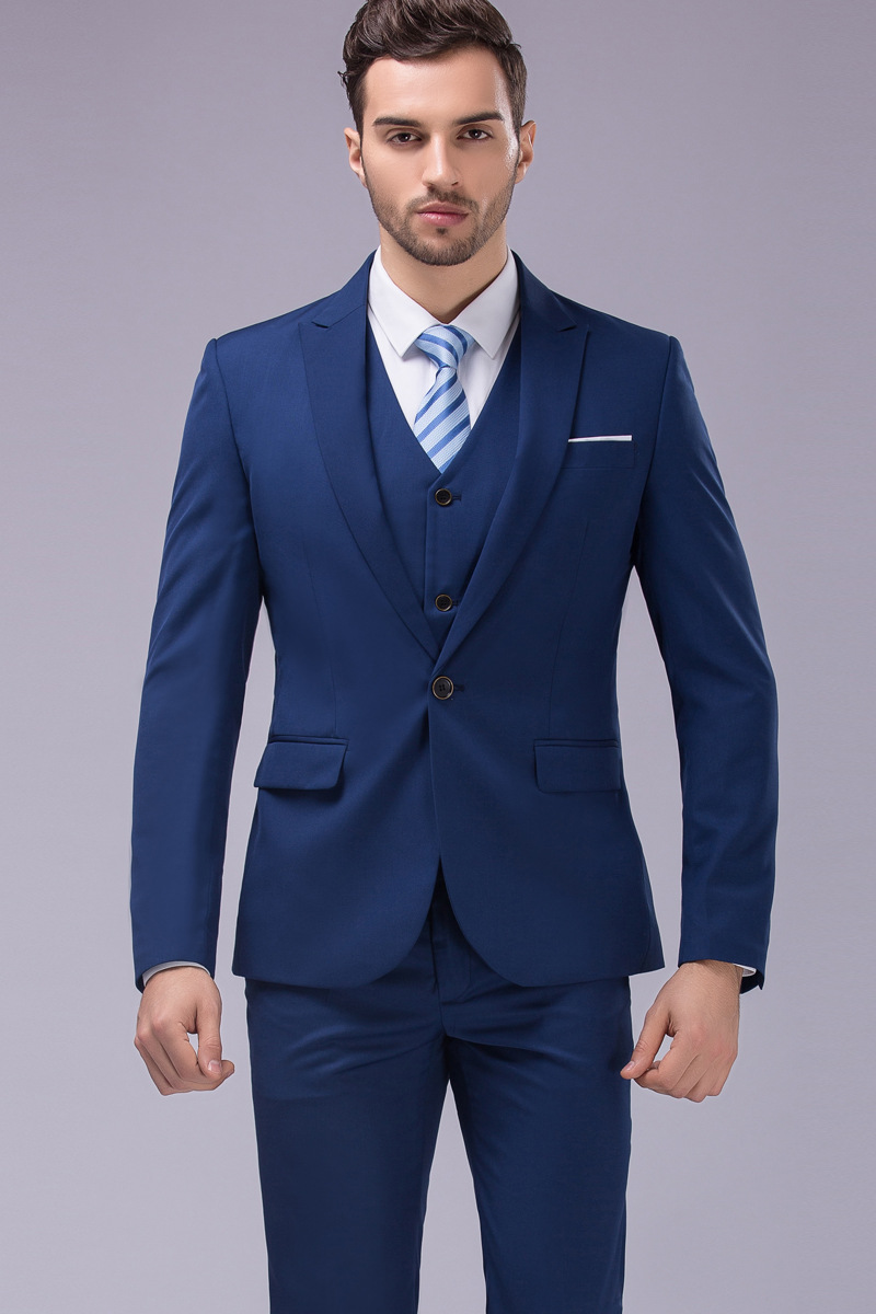 男士西服三件套韩版休闲修身款蓝色婚礼新郎伴郎职业装货号912
