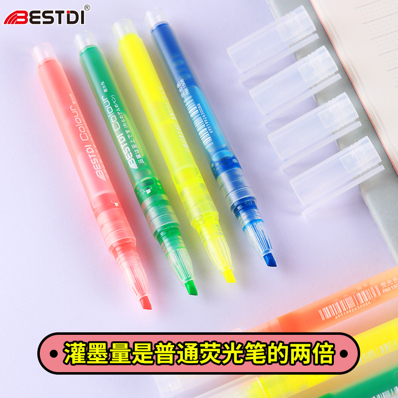 straight liquid fluorescent pen press color marker hand account students take notes with key points fluorescent pen set