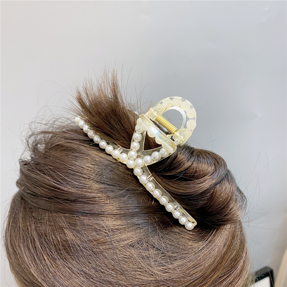 a165珍珠抓夹大号头发夹子洗澡发夹后脑勺碎发夹韩国优雅气质发爪