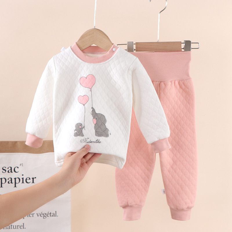 Winter Cotton Keep Baby Warm Thickened Baby Clothing Color Cotton Children's Long Sleeve High Waist Belly Protection Quilted Underwear Suit