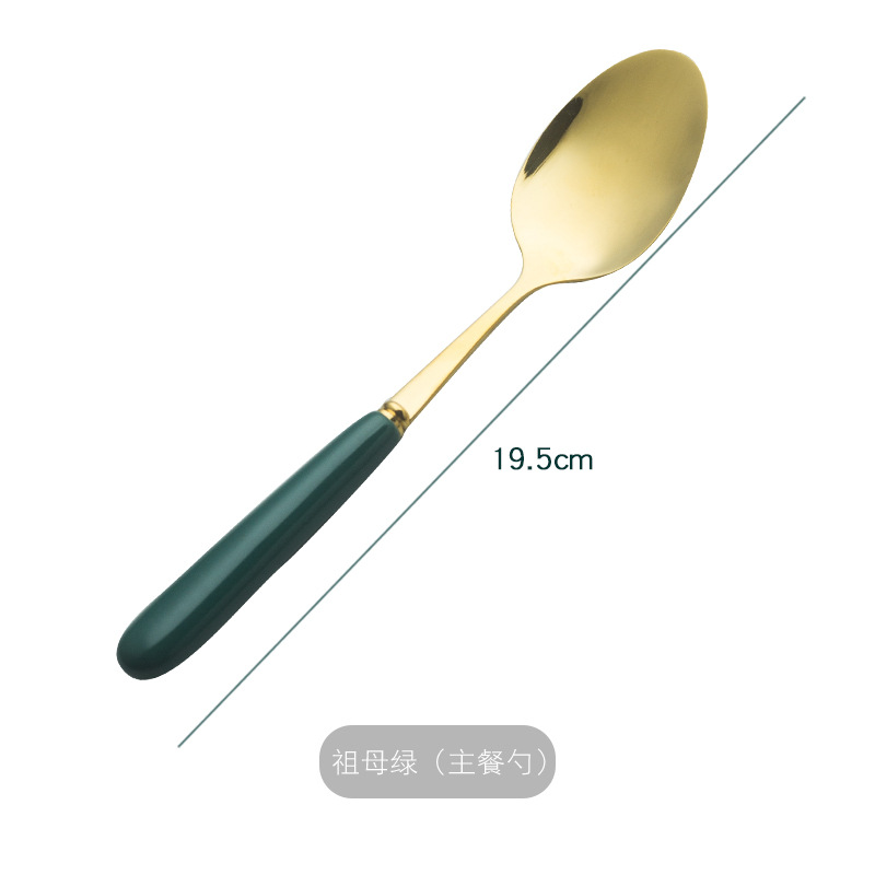 Nordic Creative Ceramic Stainless Steel Knife and Forks Coffee Spoon Moon Cake Knife and Fork Dark Green Fruit Fork Steak Knife, Fork and Spoon