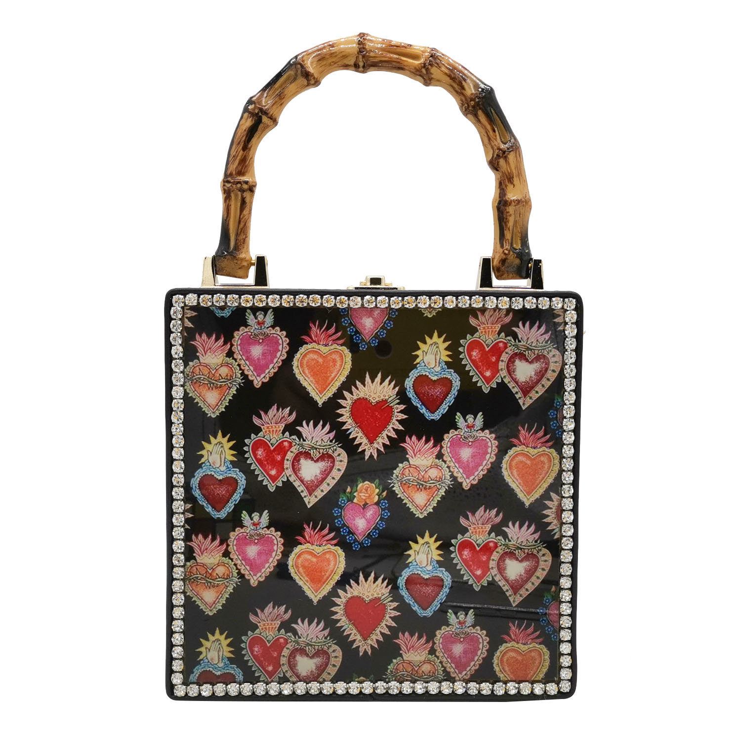 fgg totes bag欧美pu女包箱型亚克力拼接图案小方包女士手提包