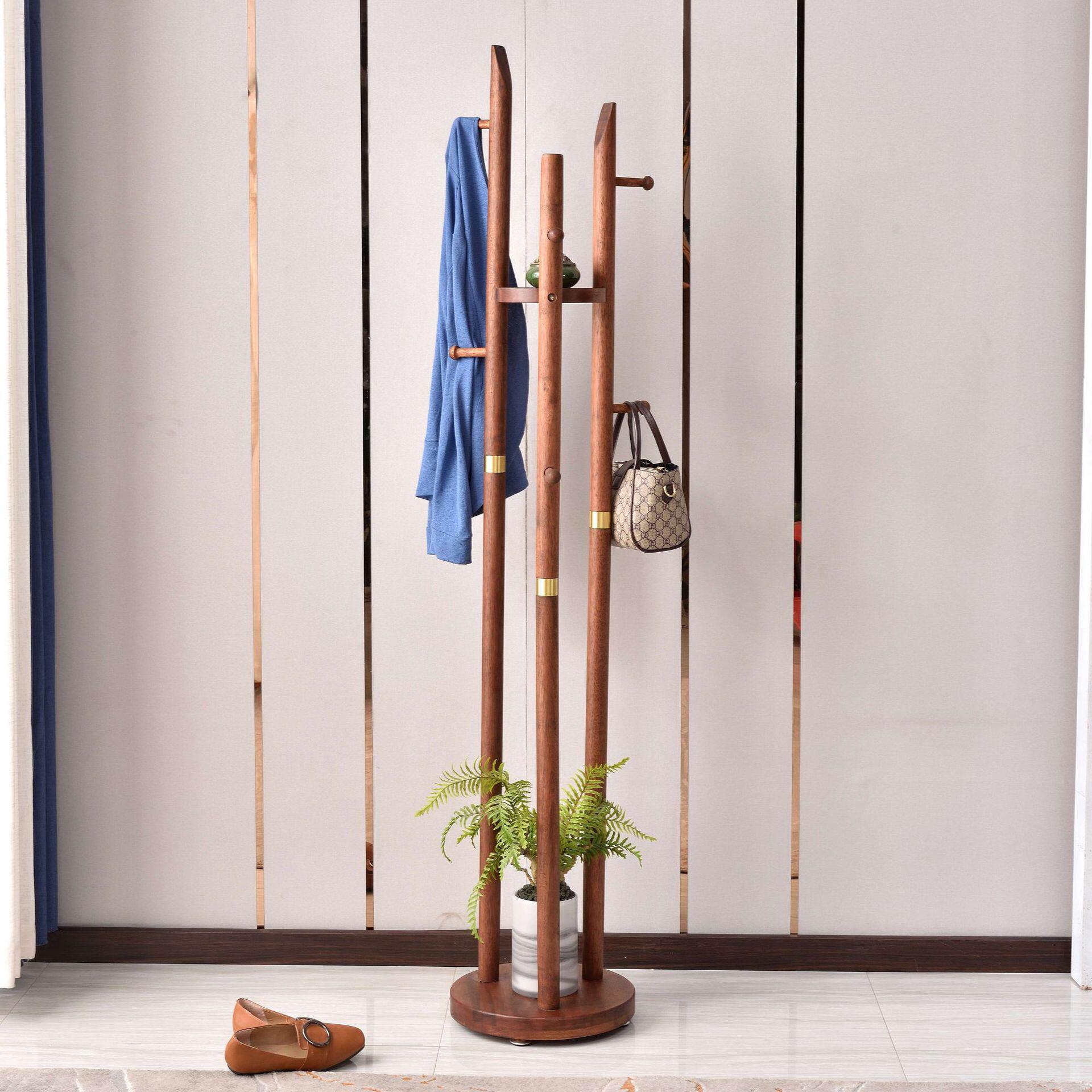 北欧风实木衣帽架简约落地衣服架卧室挂衣架客厅挂包架转角置物架