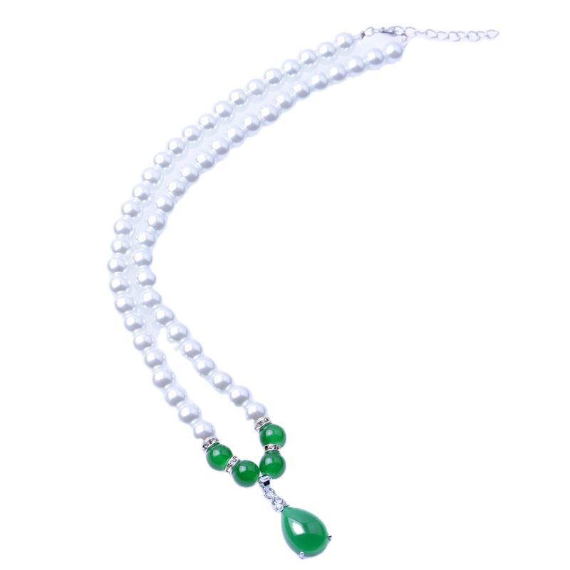 8mm Imitation Pearl Necklace Green Chalcedony Water Drop Pendant Necklace Female Clavicle Chain Mother's Day to Give Mom Gift Ornament